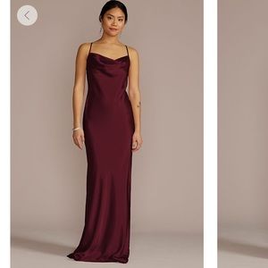 Davids Bridal Galina Signature charmeuse cowl neck bridesmaid dress size 12 wine